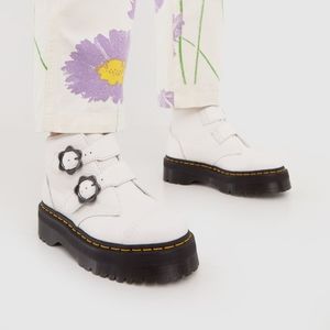 Dr. Martens Devon Flower Buckle Boots in White Milled Nappa Leather Sz 11 NWT